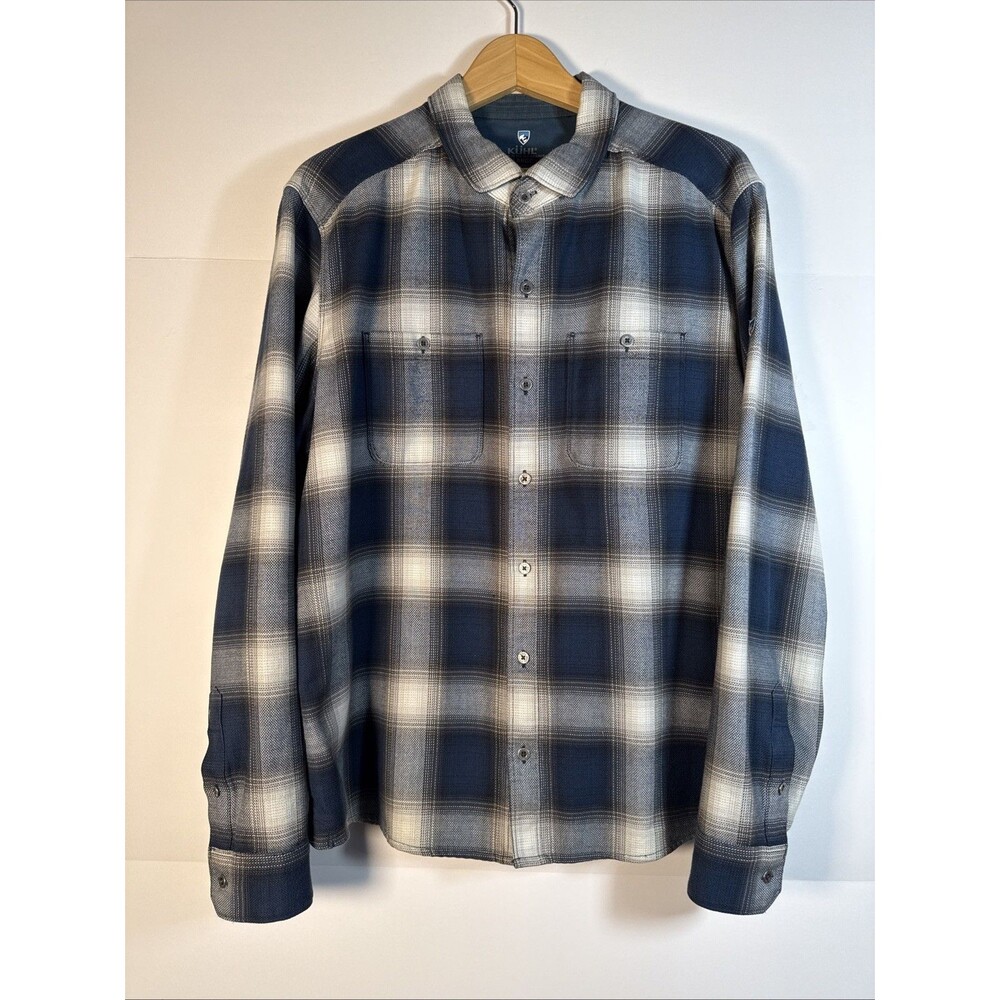 Kuhl The Law  Flannel Shirt Mens Large Blue Plaid Outdoor Workwear EUC